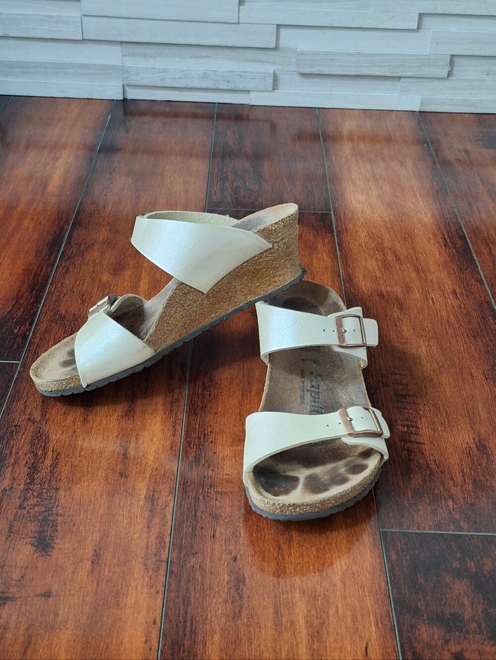 Birkenstock Papillio Wedge Sandals EU 37 US 6 Beige Double Strap Platform Slides